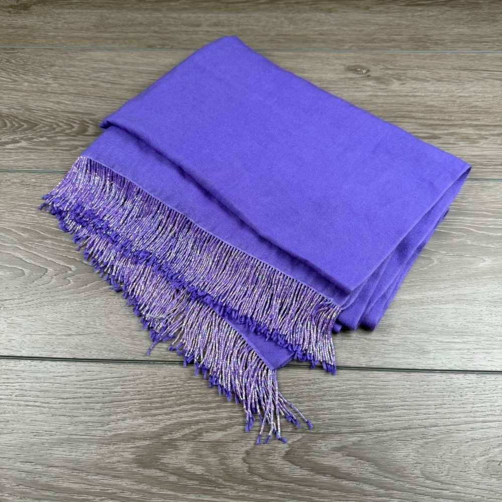 Handmade Nepal Women Pashmina Silk Beaded Fringe Wrap Scarf Purple OS